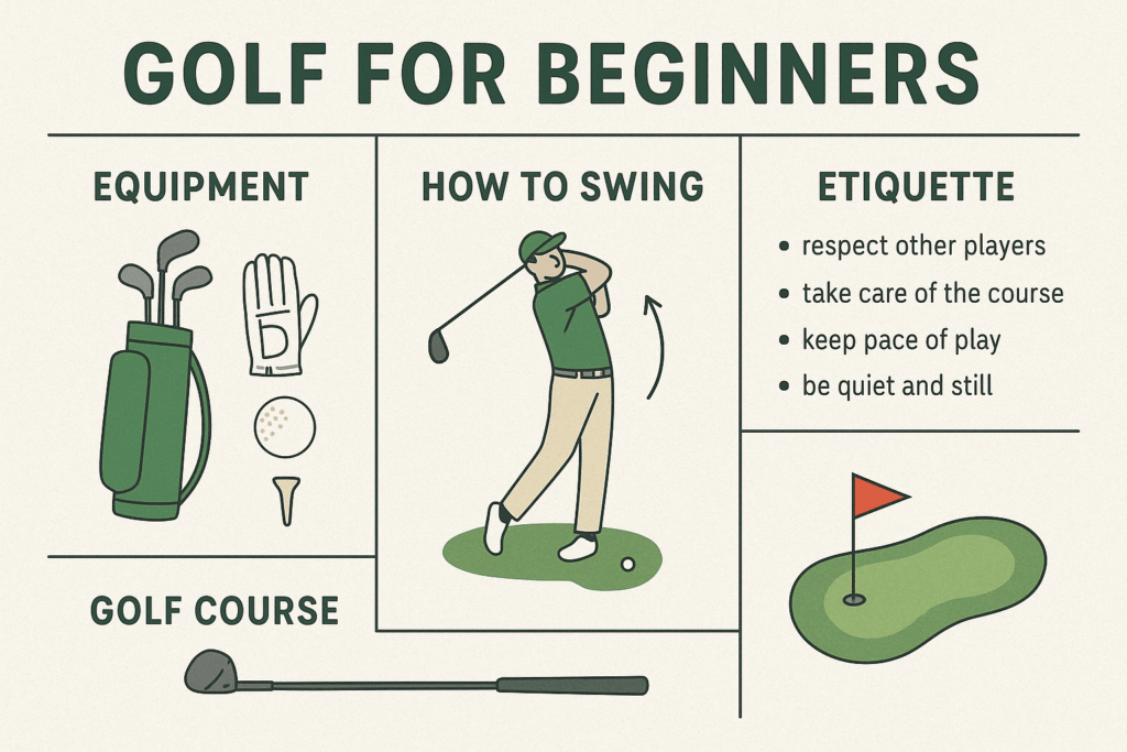 The Ultimate Beginner’s Guide to Golf (2025 Edition) 1 A beginner golfer lining up a shot on a golf course